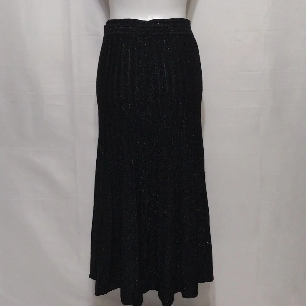 Sandro Paris Designer Black Shimmery Stretch Knit Flowy Maxi Skirt US 2 Elegant